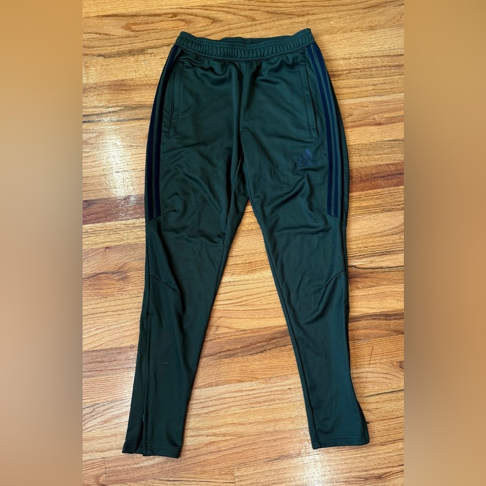 Adidas Olive Green Joggers with Black Stripes